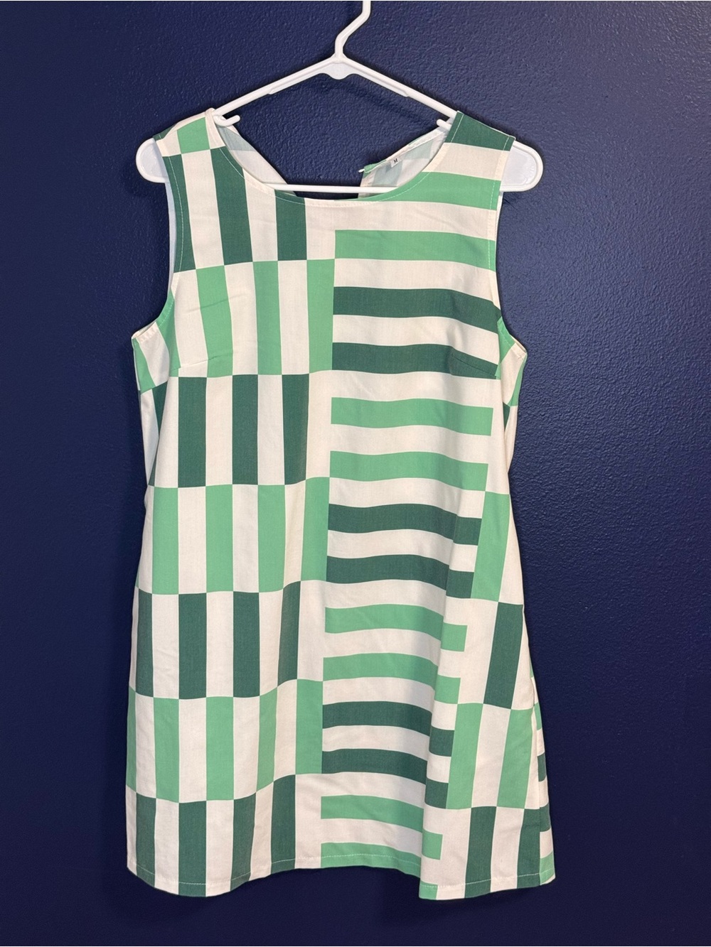 Green Checkerboard Stripe Sleeveless Shift Dress